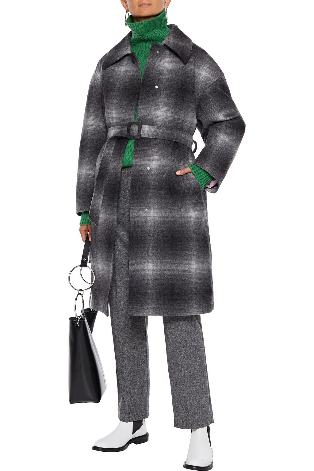 IENKI IENKI Mac shell-paneled checked wool-blend felt down hooded coat