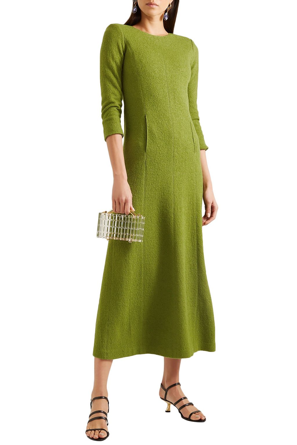 REBECCA DE RAVENEL Pleated bouclé midi dress