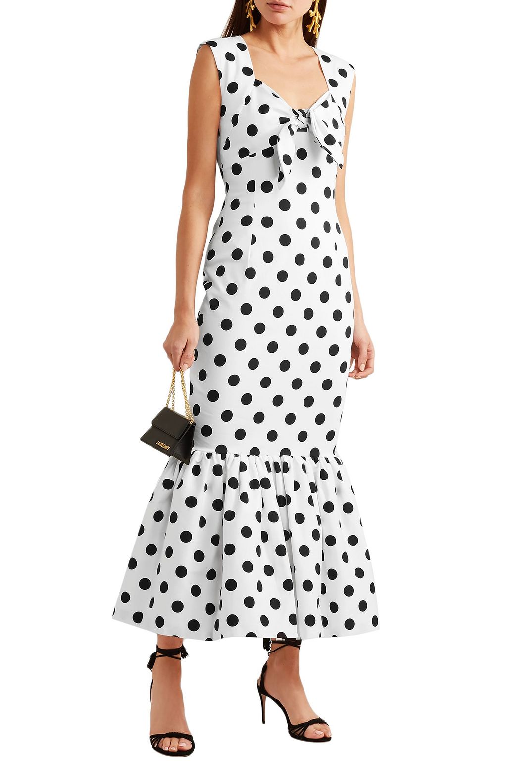REBECCA DE RAVENEL Tie-detailed polka-dot cotton-blend maxi dress