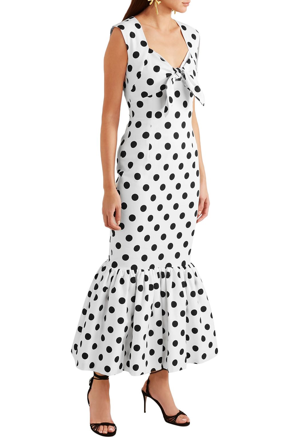 REBECCA DE RAVENEL Tie-detailed polka-dot cotton-blend maxi dress