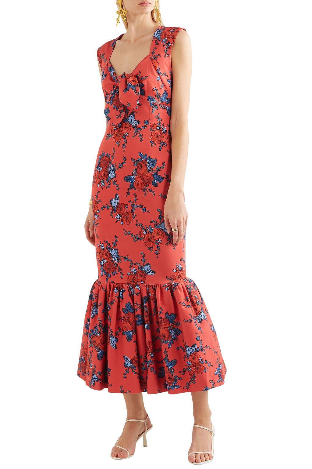 REBECCA DE RAVENEL Tie-detailed floral-print cotton-blend maxi dress ...