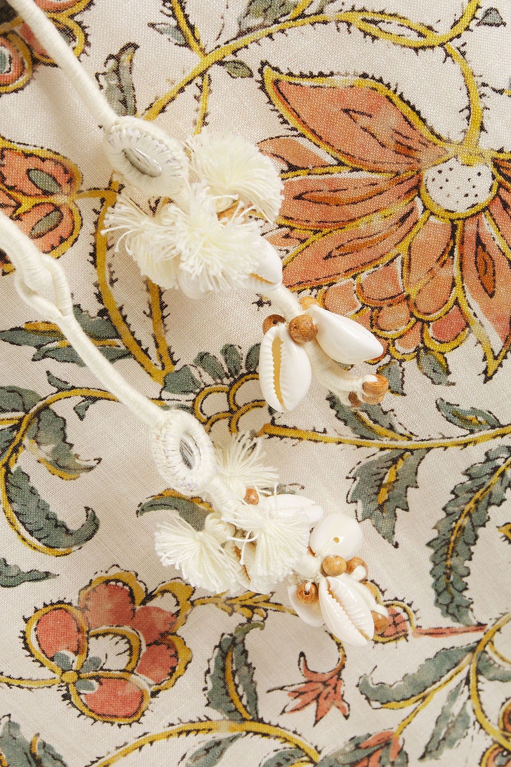 ZIMMERMANN Fluted floral-print linen midi skirt