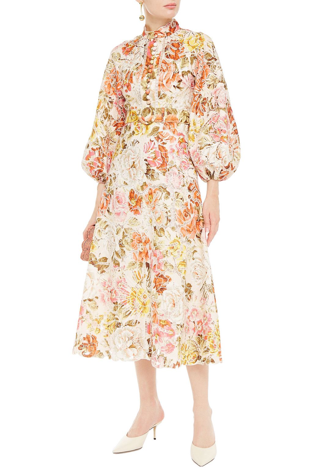 ZIMMERMANN Broderie anglaise floral-print linen midi dress