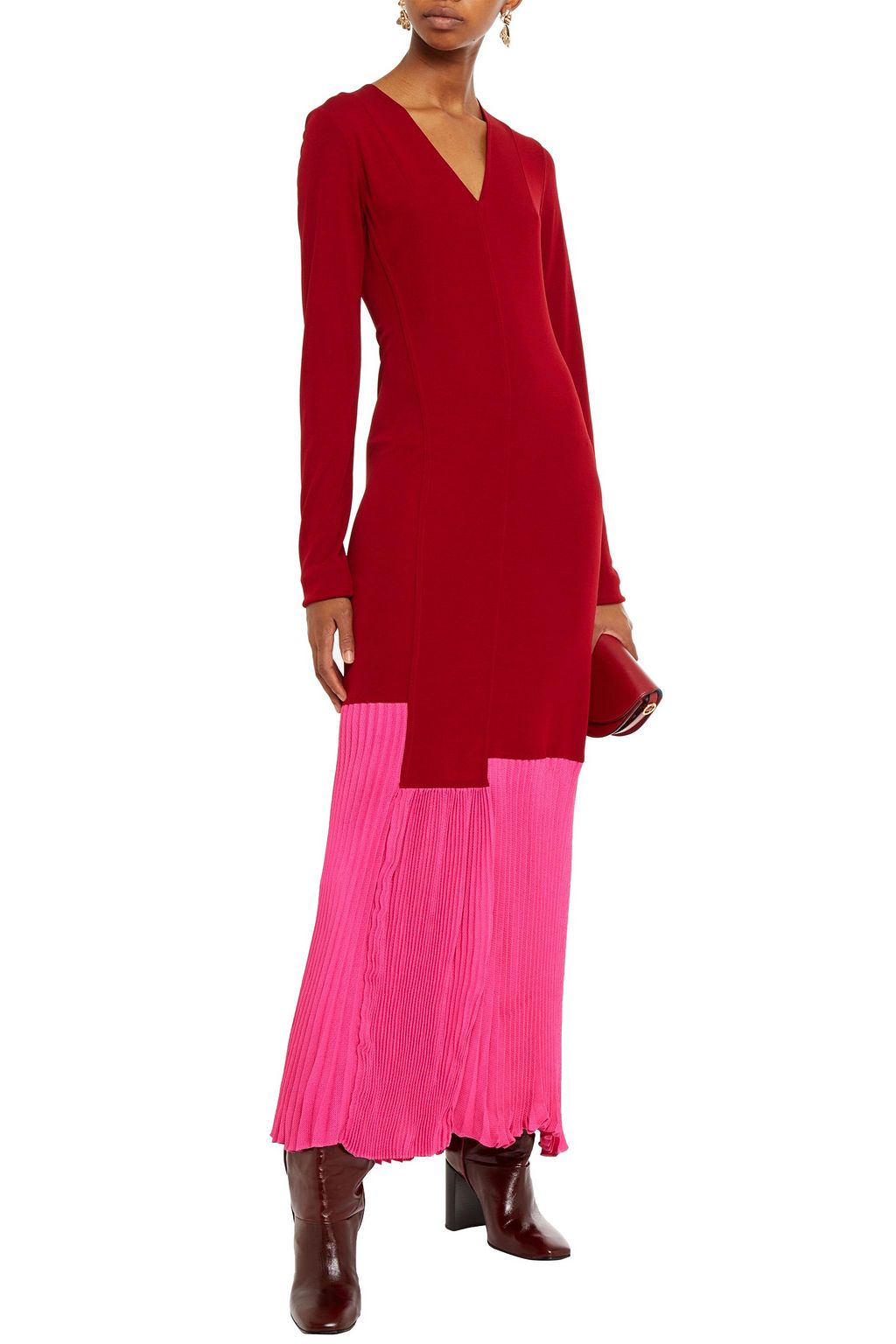 VICTORIA BECKHAM Two-tone pleated jersey-paneled crepe maxi dress