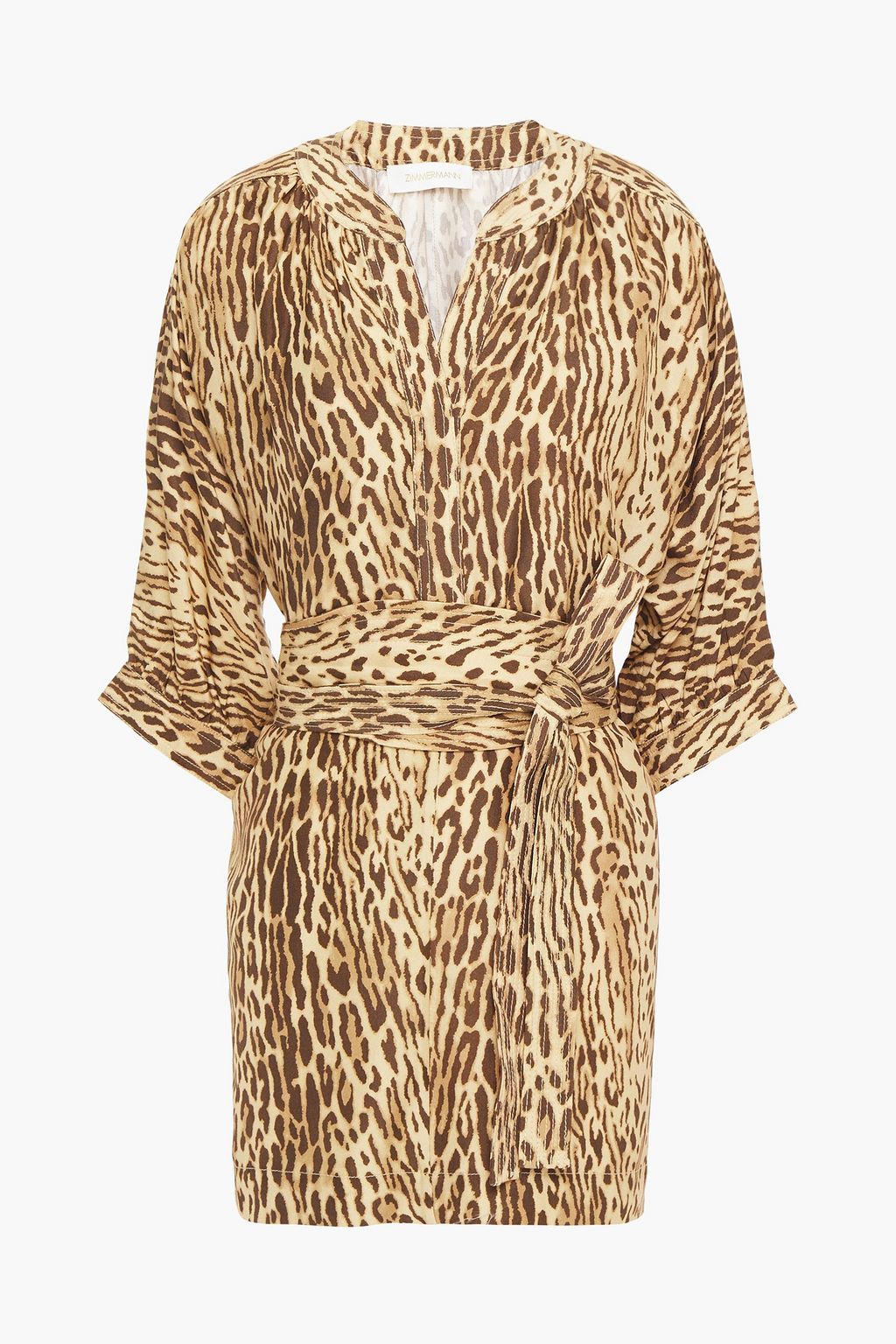 Animal print Belted leopard-print silk crepe de chine tunic ...