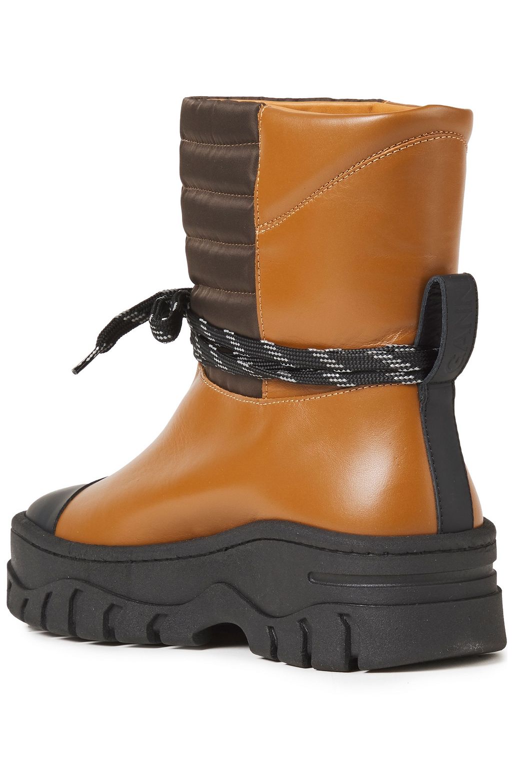 GANNI Quilted shell-paneled leather ankle boots