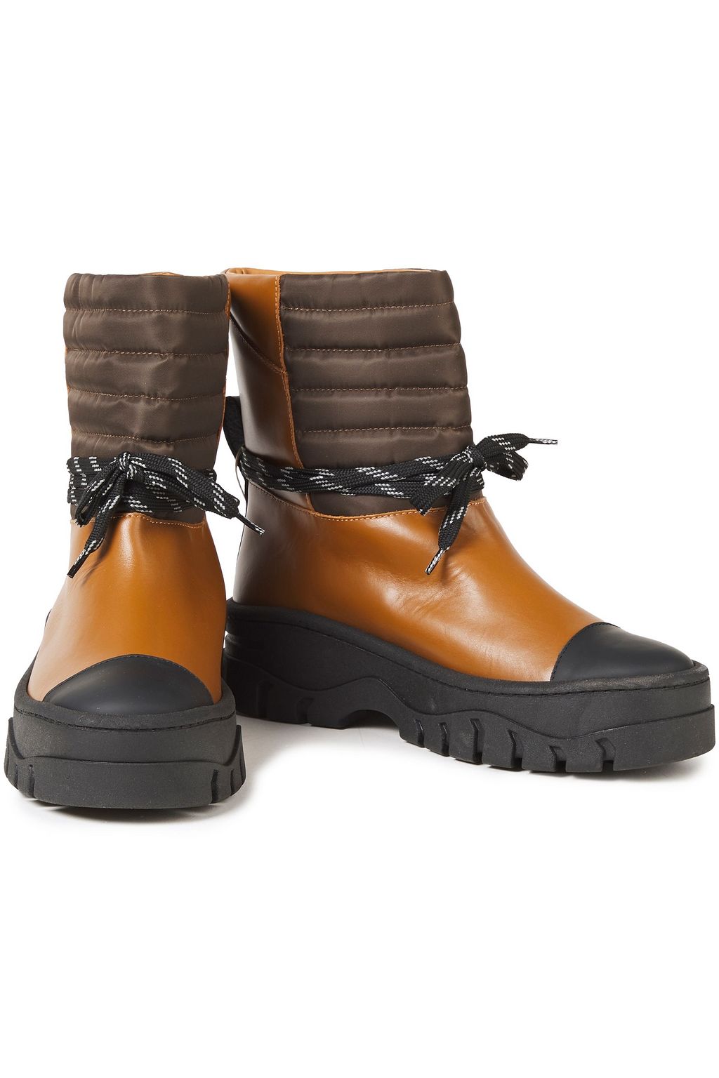 GANNI Quilted shell-paneled leather ankle boots
