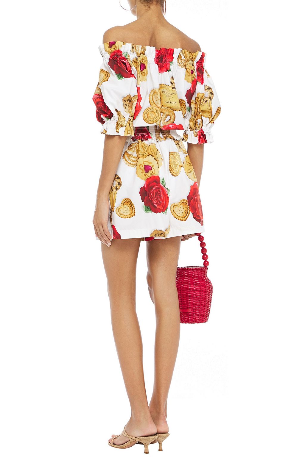 DOLCE&GABBANA Off-the-shoulder printed cotton-poplin playsuit