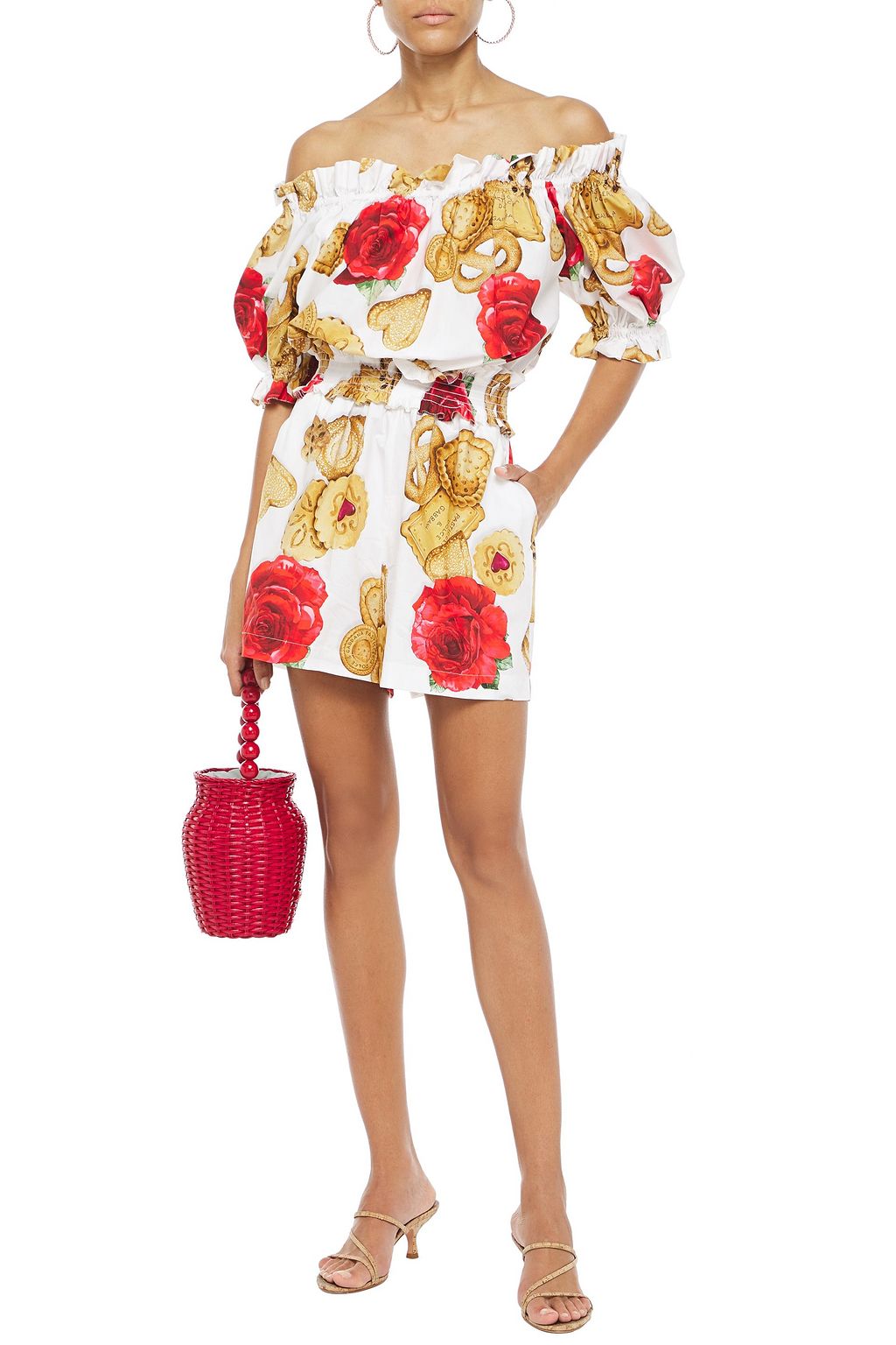 DOLCE&GABBANA Off-the-shoulder printed cotton-poplin playsuit