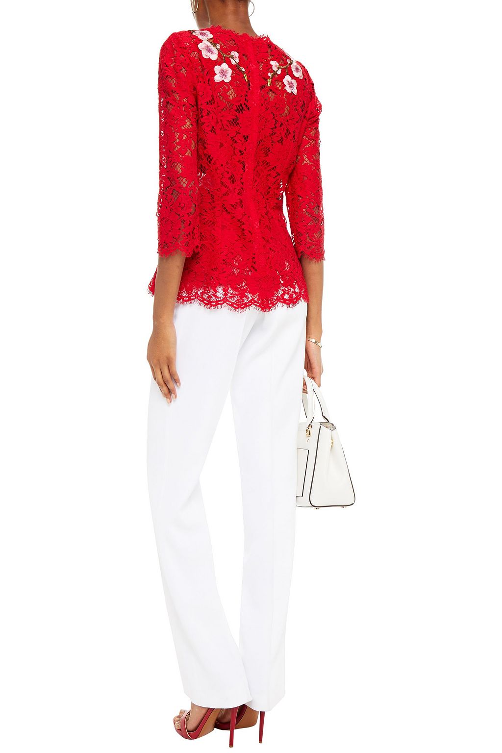 DOLCE&GABBANA Floral-appliquéd cotton-blend corded lace top