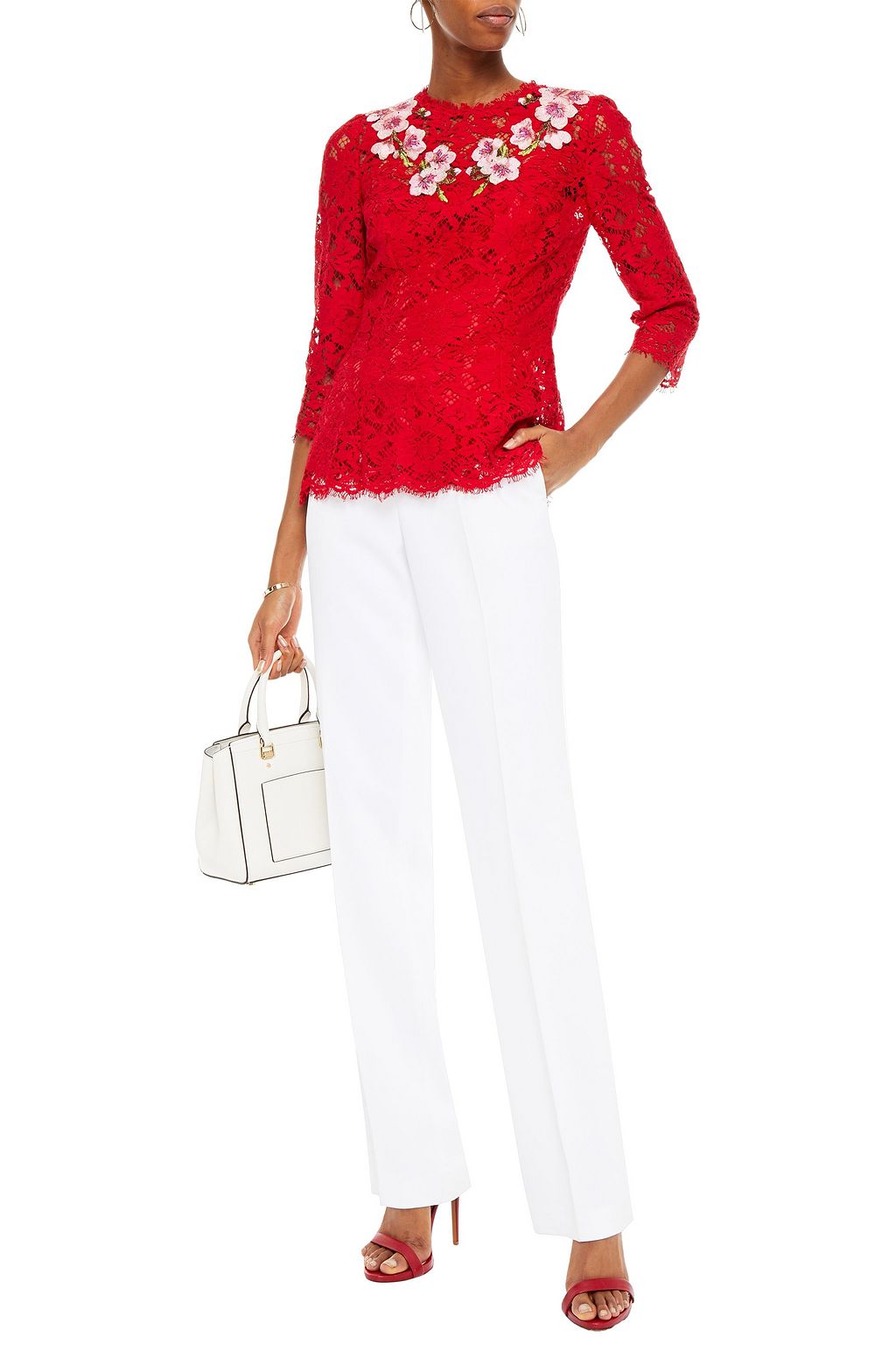 DOLCE&GABBANA Floral-appliquéd cotton-blend corded lace top