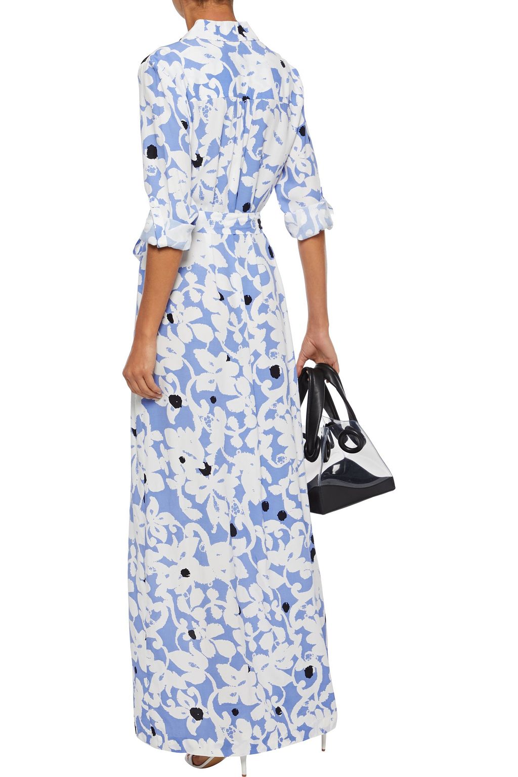 DIANE VON FURSTENBERG Amina Hemdkleid in Maxilänge aus Crêpe mit Streifen und Gürtel