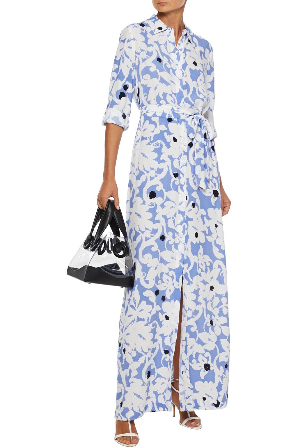 DIANE VON FURSTENBERG Amina Hemdkleid in Maxilänge aus Crêpe mit Streifen und Gürtel