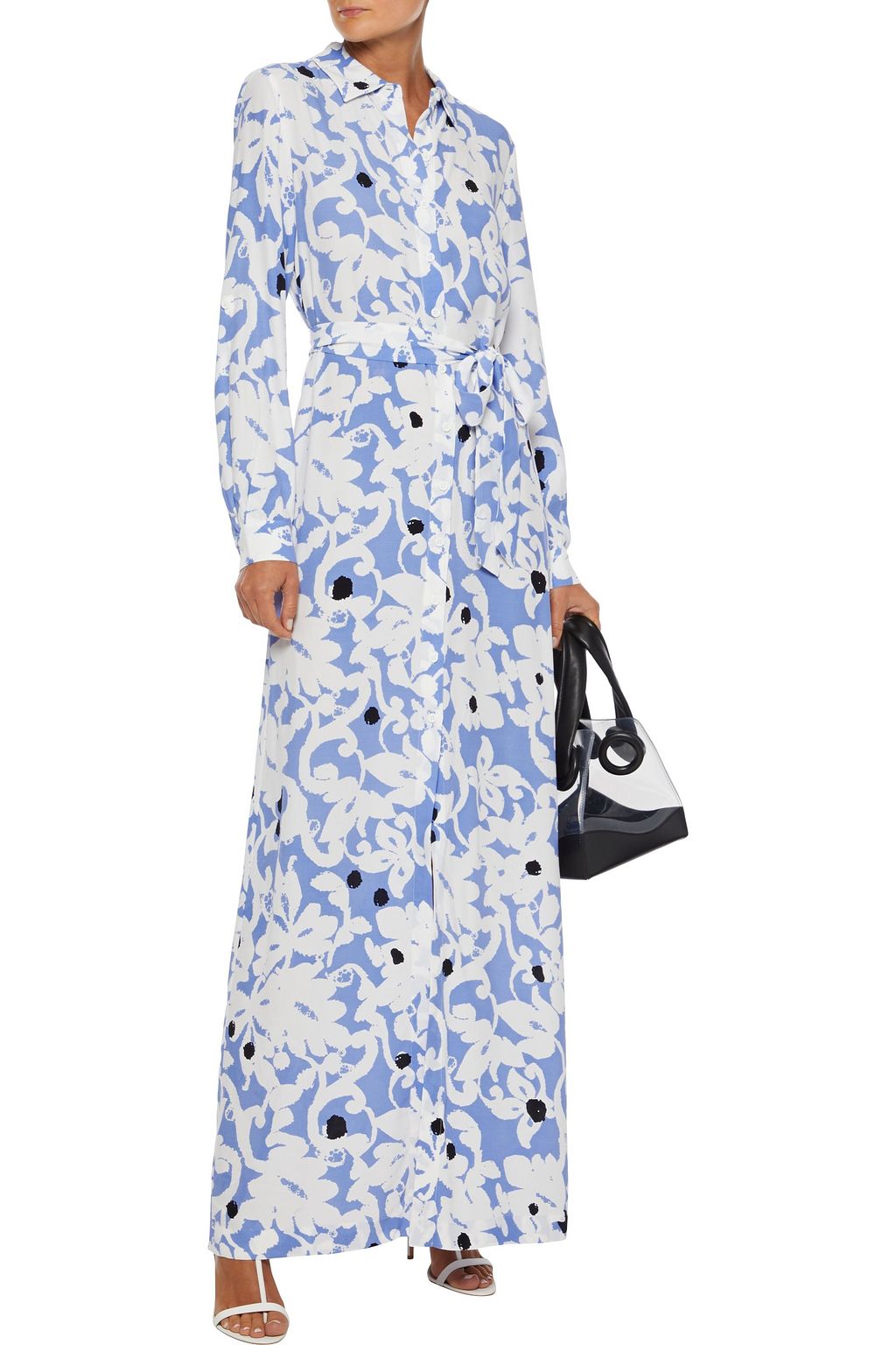 DIANE VON FURSTENBERG Amina Hemdkleid in Maxilänge aus Crêpe mit Streifen und Gürtel
