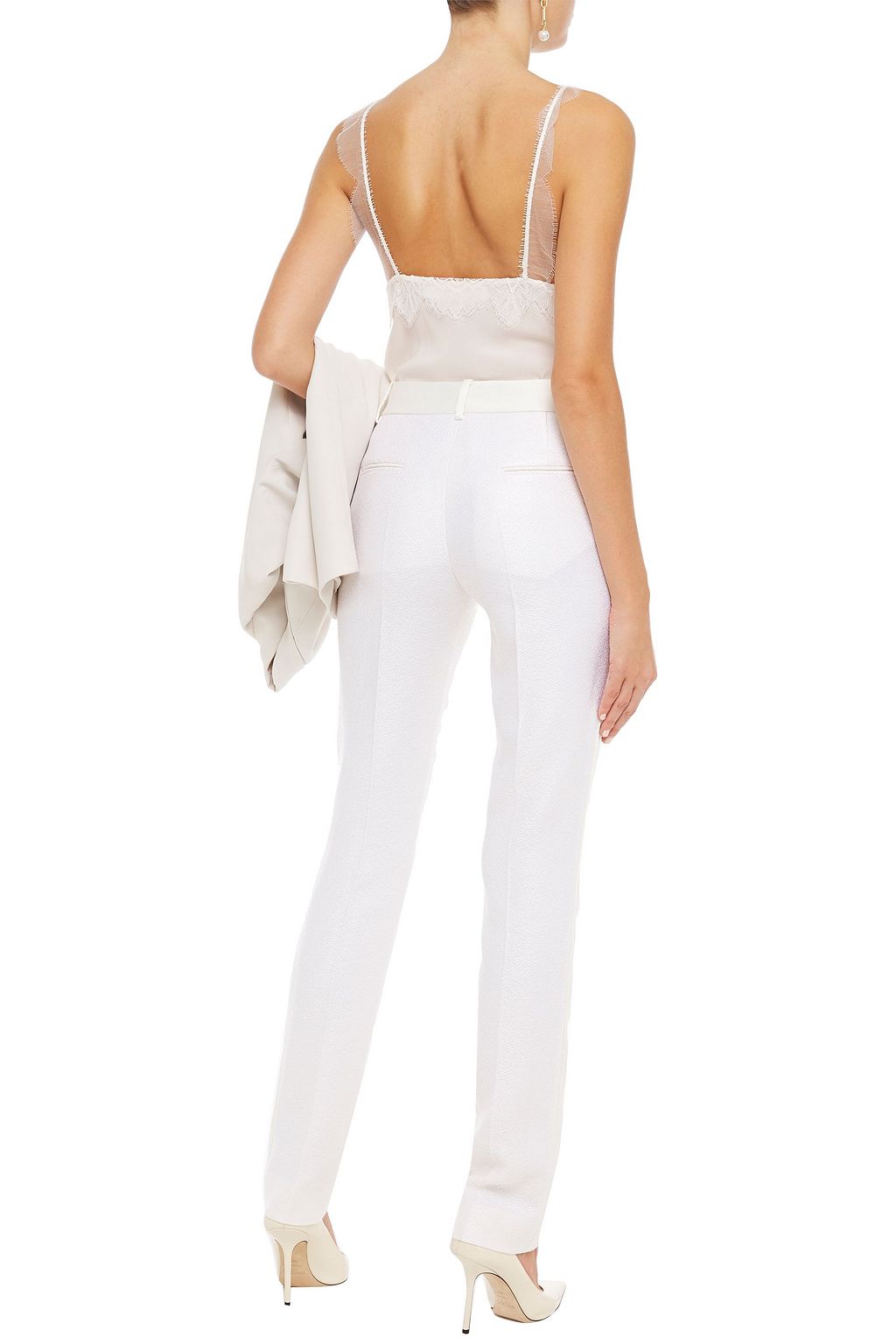 VICTORIA BECKHAM Satin-trimmed jacquard slim-leg pants
