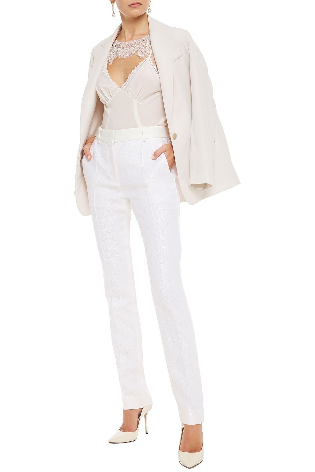 VICTORIA BECKHAM Satin-trimmed jacquard slim-leg pants