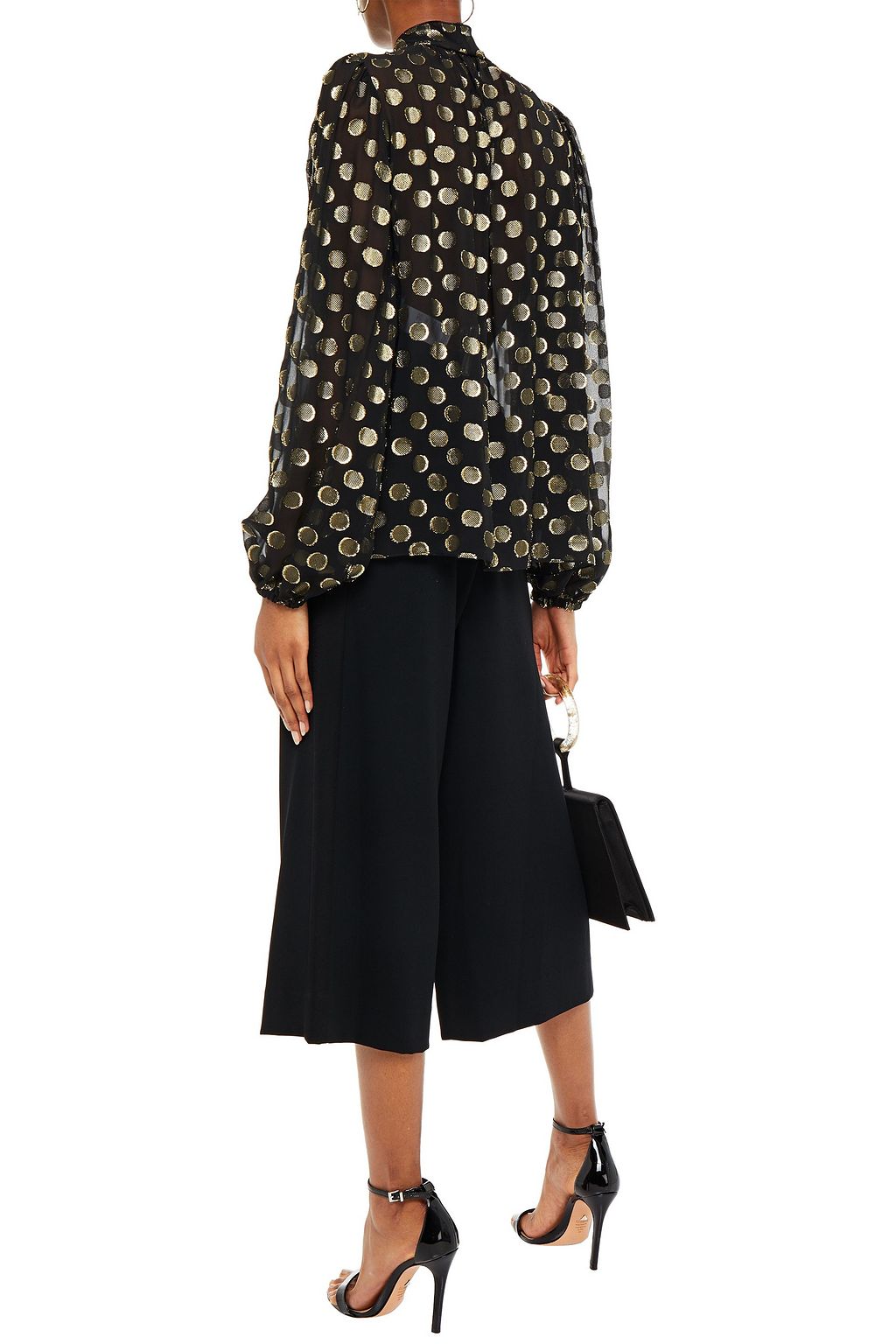 DOLCE&GABBANA Pussy-bow metallic fil coupé silk-blend blouse