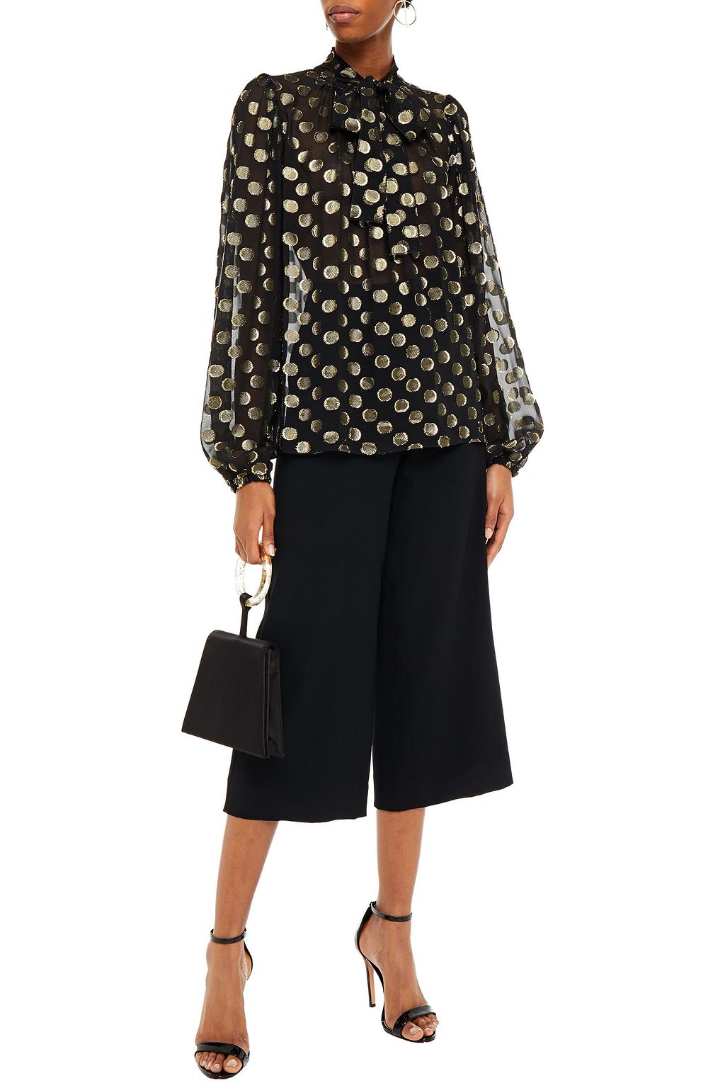 DOLCE&GABBANA Pussy-bow metallic fil coupé silk-blend blouse