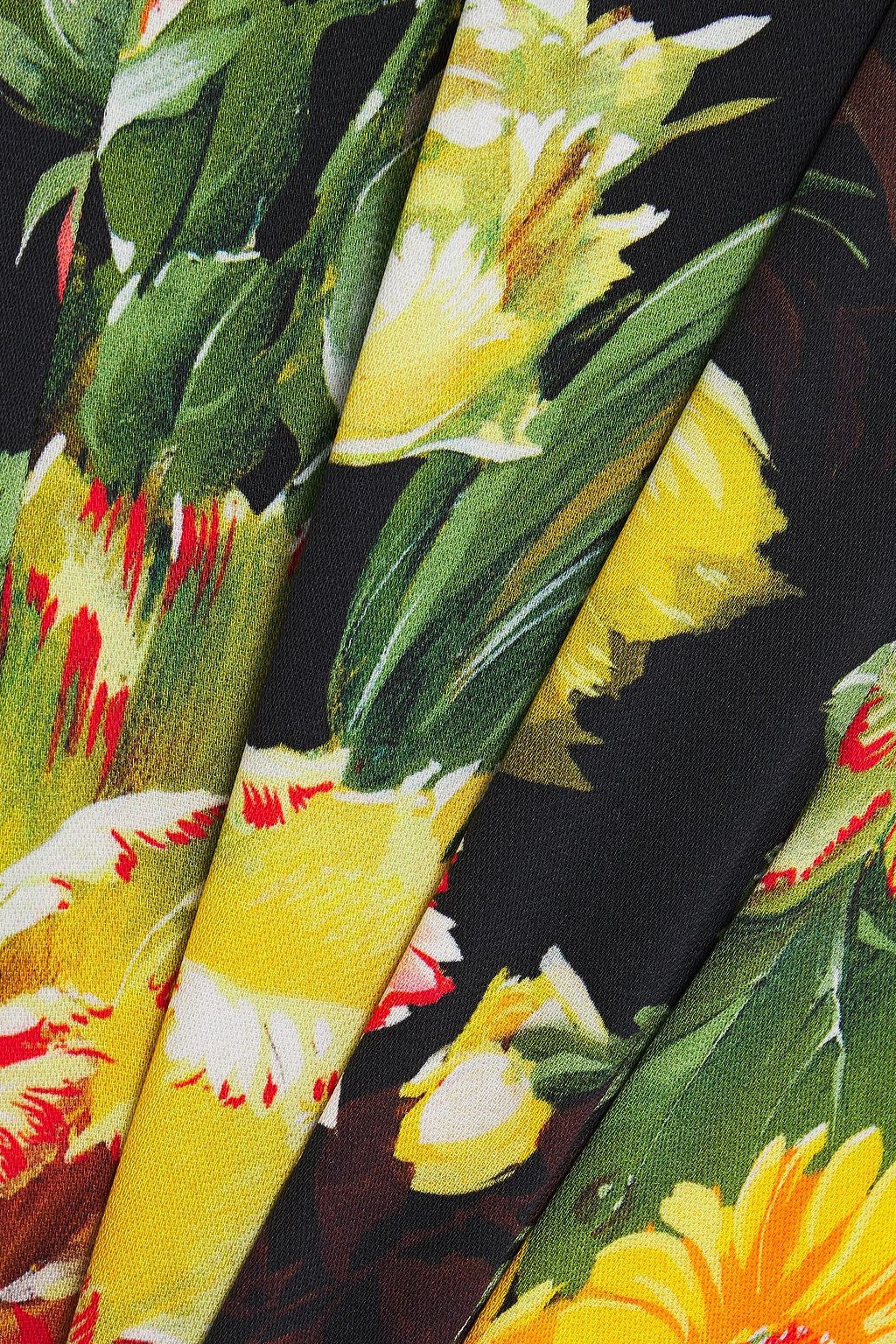 DOLCE&GABBANA فستان متوسط الطول من الكريب المطبّع بالورود مع تقليمات من الدانتيل