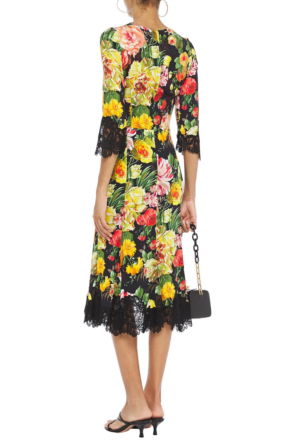 DOLCE & GABBANA Lace-trimmed floral-print crepe midi dress | THE OUTNET