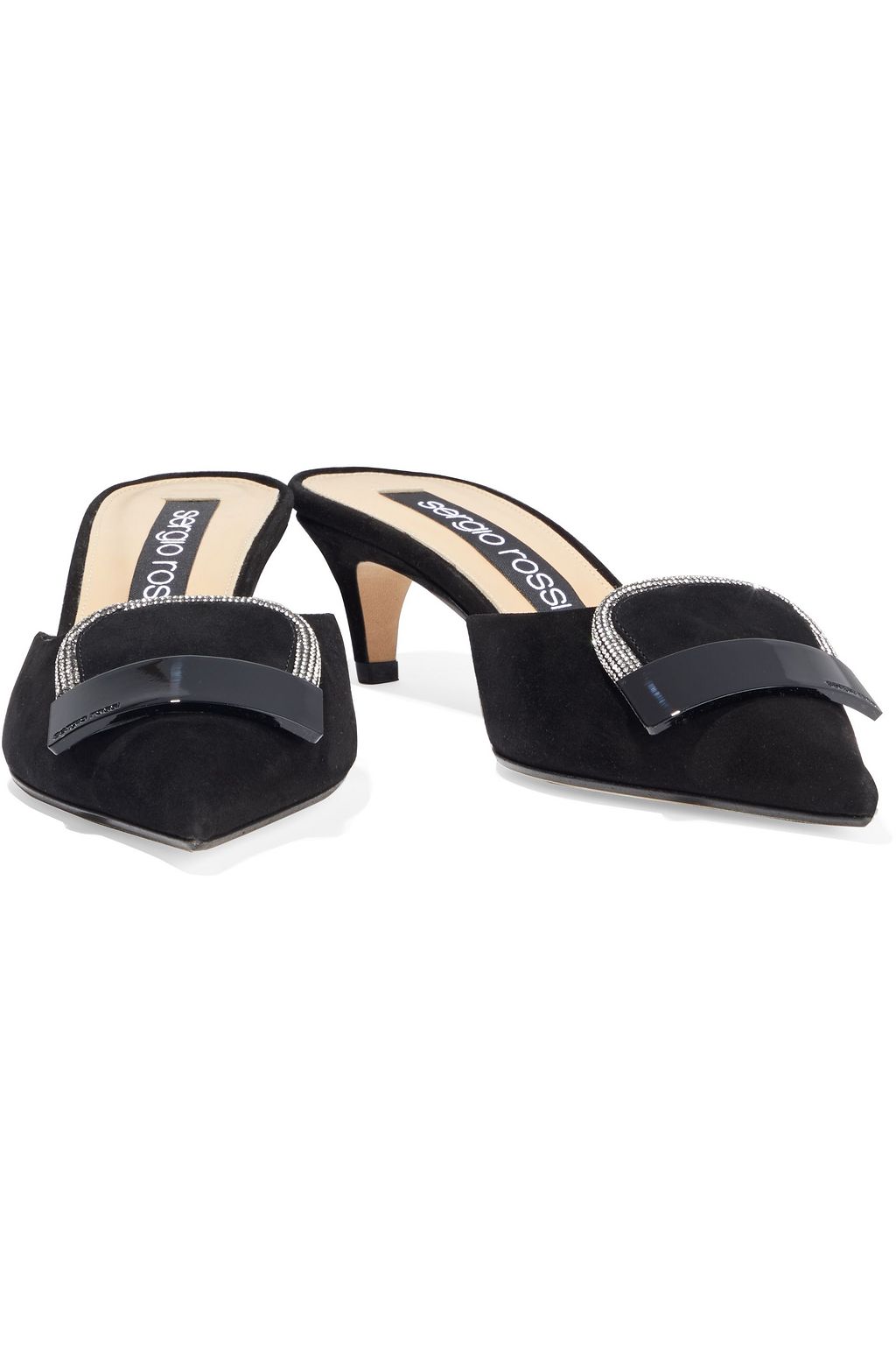 SERGIO ROSSI SR1 45 crystal-embellished suede mules