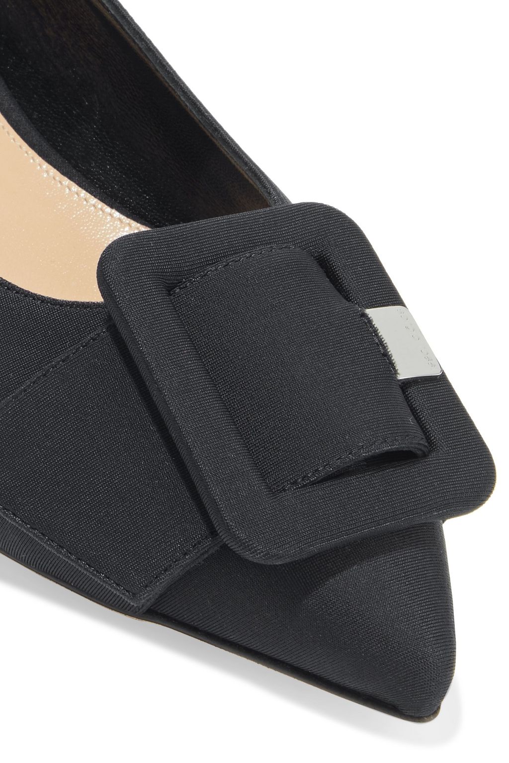 SERGIO ROSSI Buckle-detailed cotton-blend faille point-toe flats