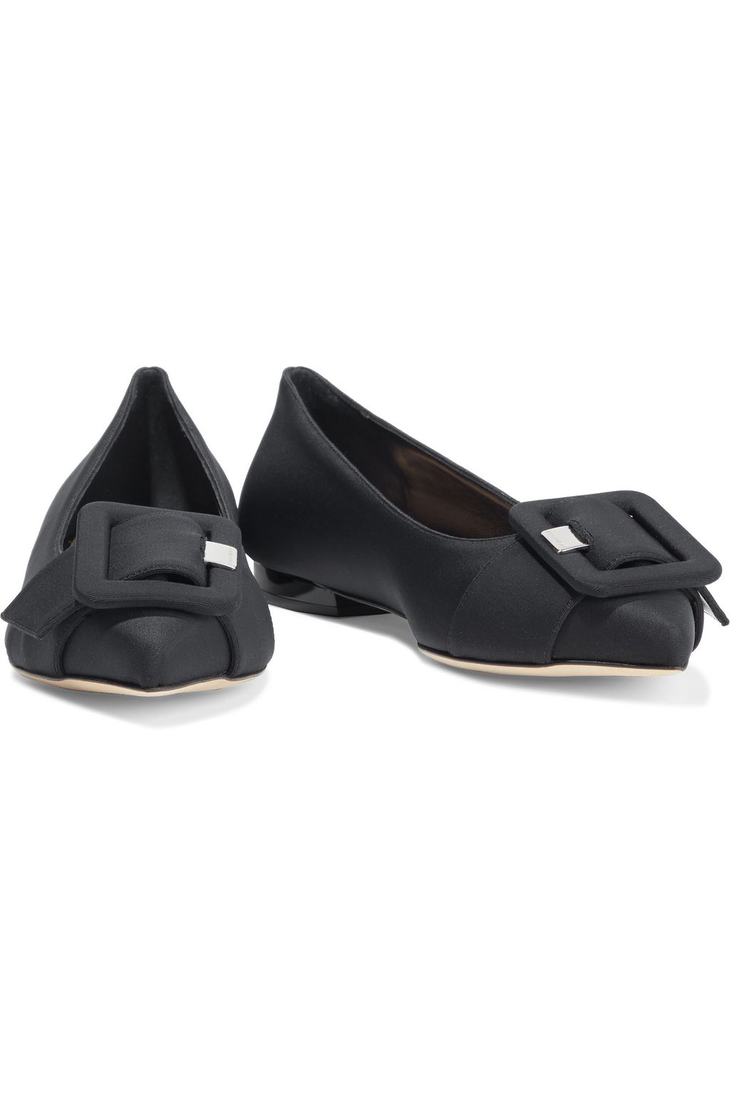 SERGIO ROSSI Buckle-detailed cotton-blend faille point-toe flats