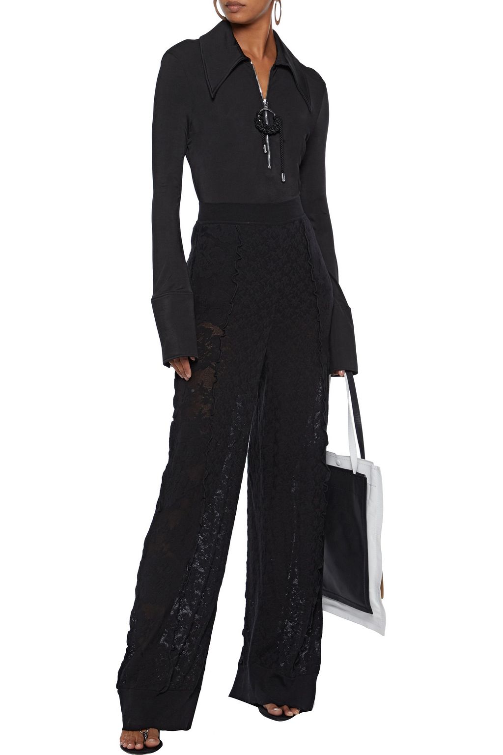 STELLA MCCARTNEY Ruffle-trimmed cotton-blend lace wide-leg pants