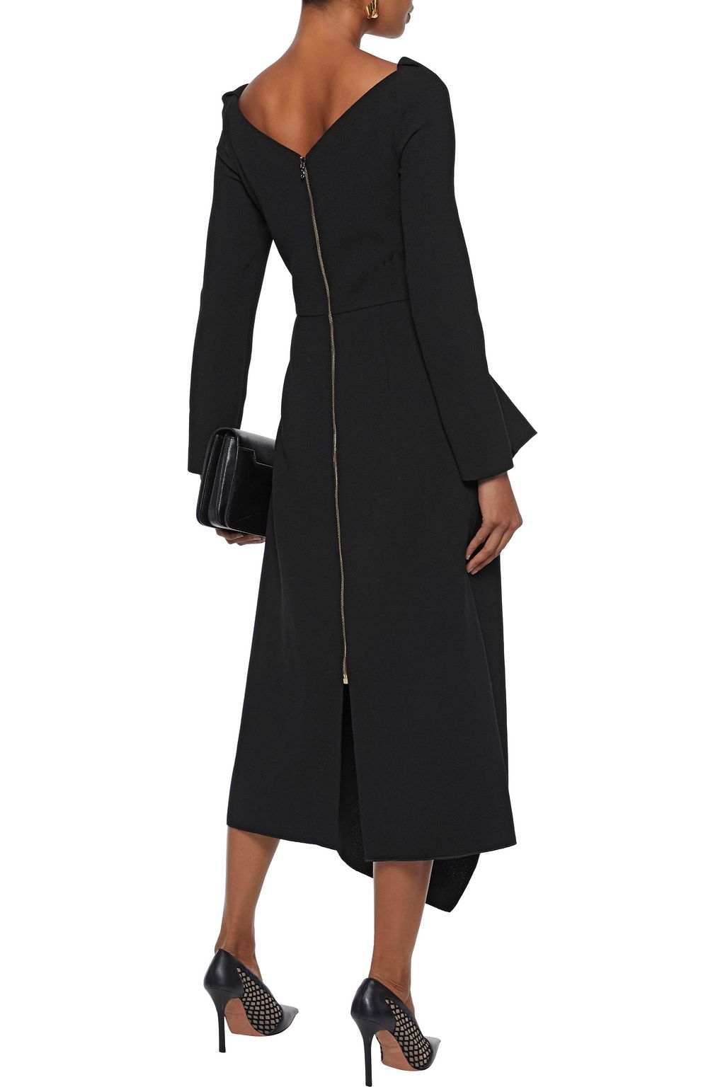 ROLAND MOURET Blackwater draped wool-crepe midi dress