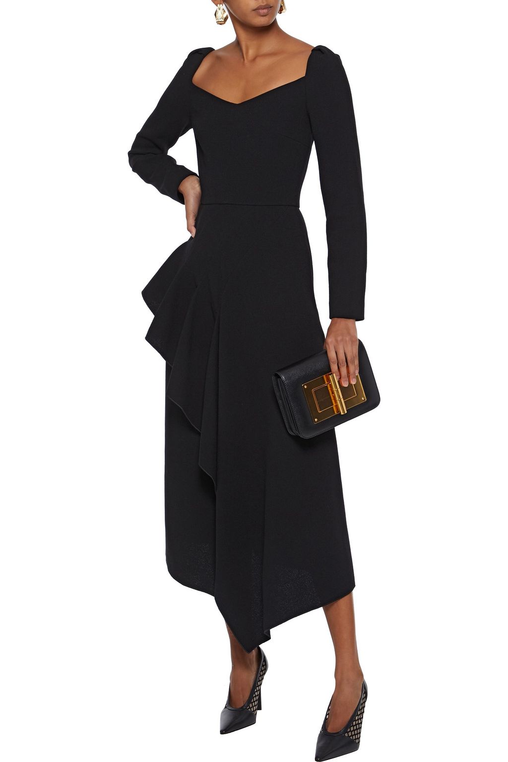 ROLAND MOURET Blackwater draped wool-crepe midi dress