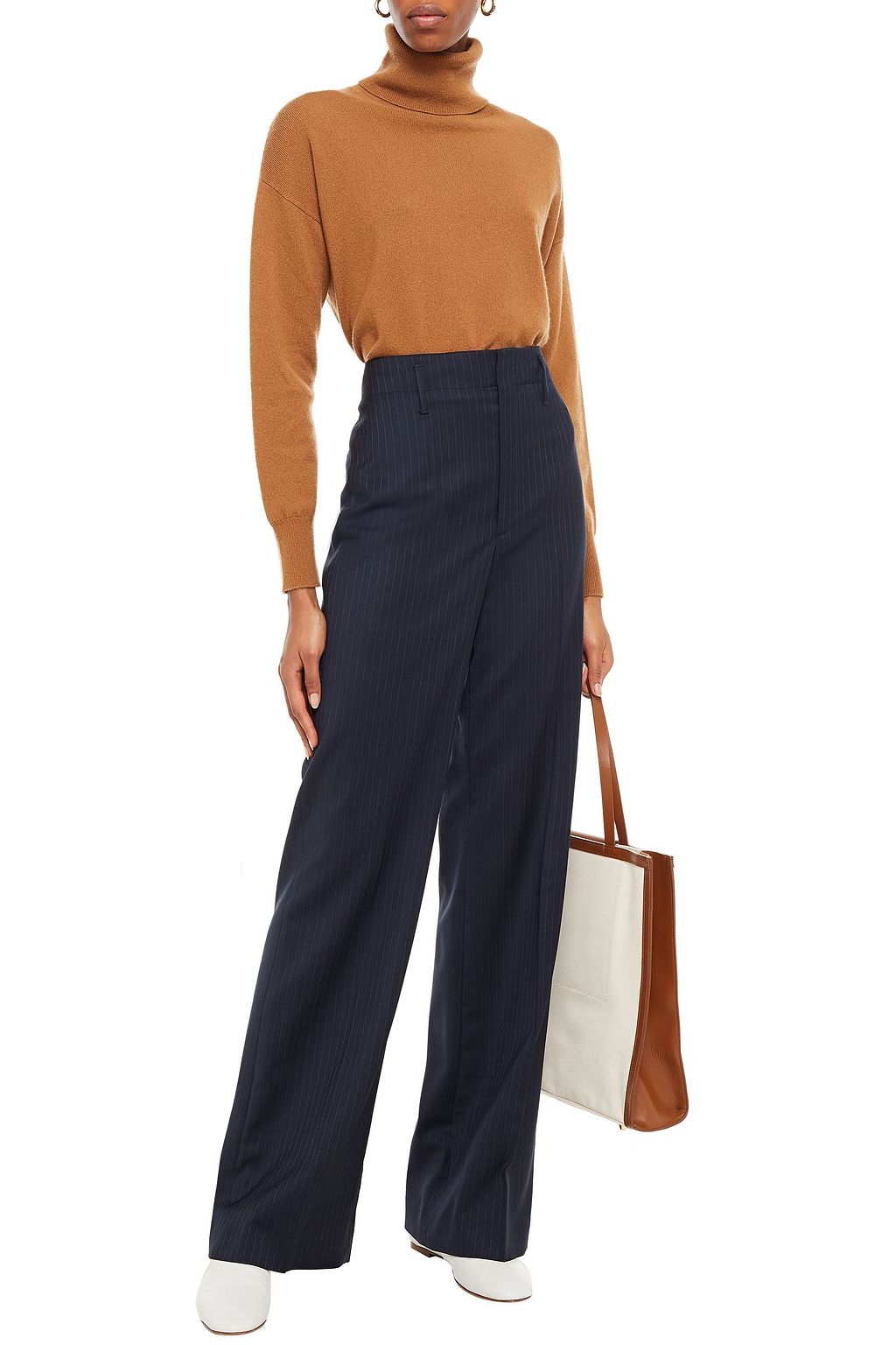 JOSEPH Pinstriped wool-blend twill wide-leg pants