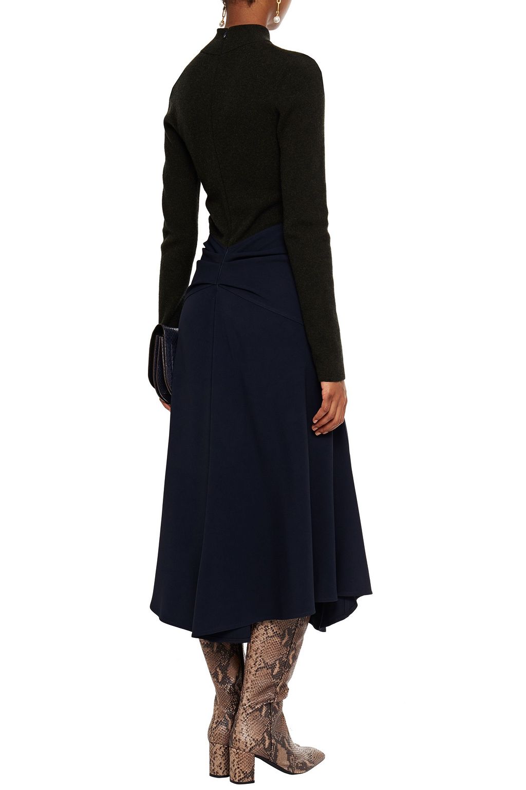 VICTORIA BECKHAM Ruched ribbed-knit and cady midi dress
