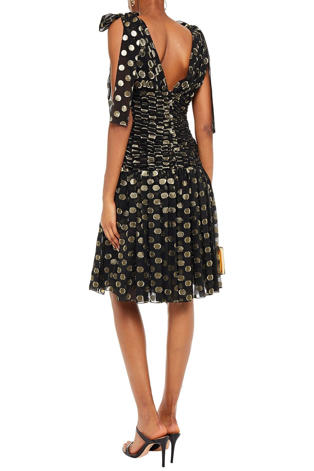DOLCE&GABBANA Ruched polka-dot metallic fil coupé silk-blend dress