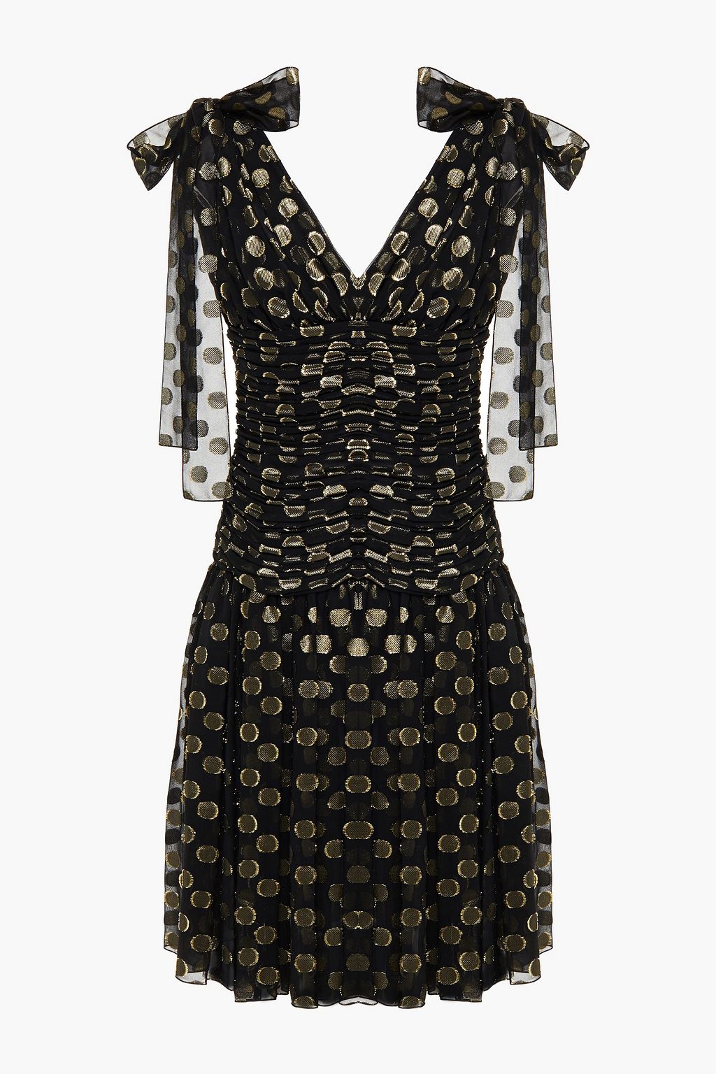 Ruched polka dot metallic fil coupe silk blend dress black IT 36