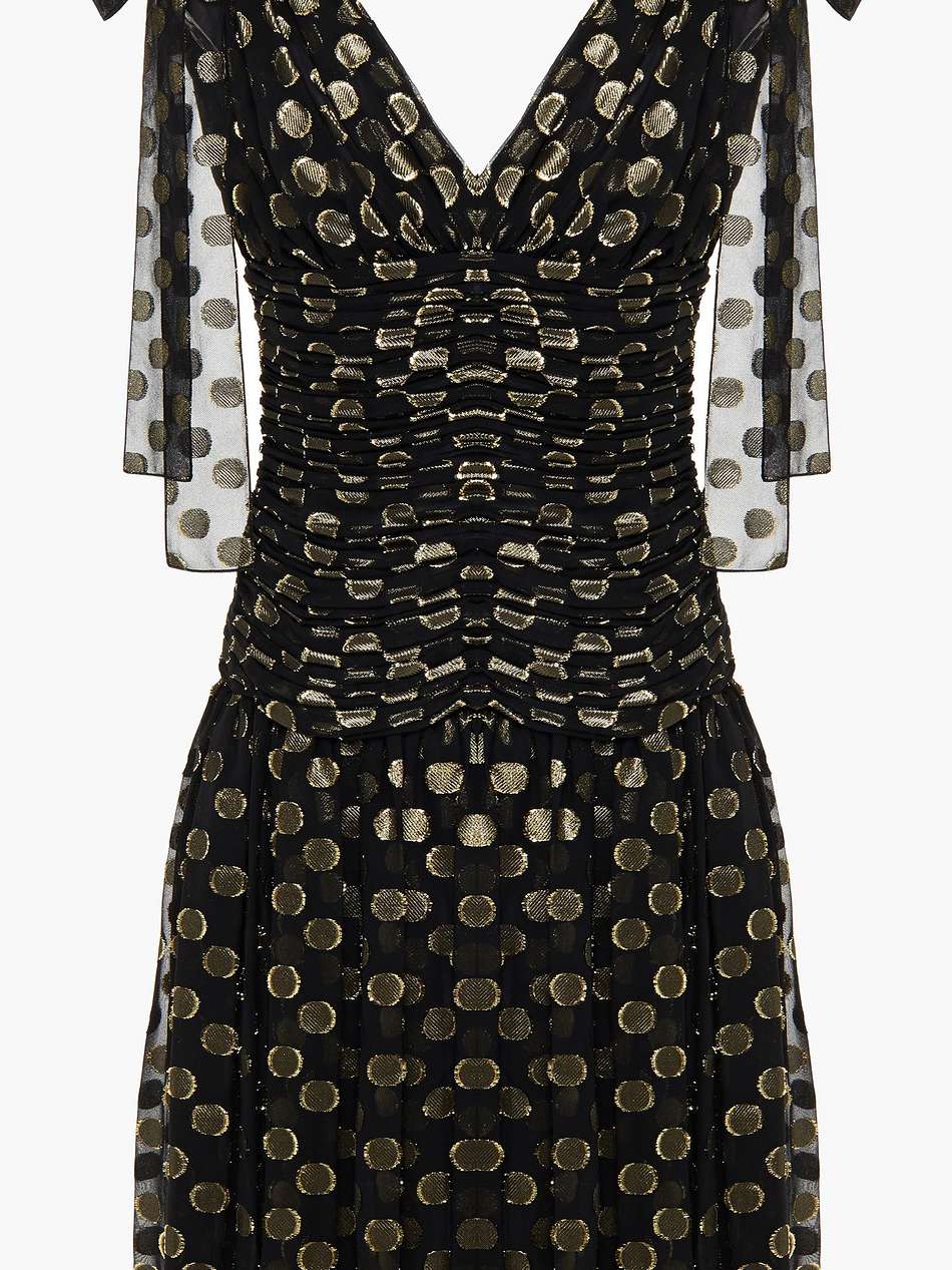 ruched polka-dot metallic fil coupé silk-blend dress