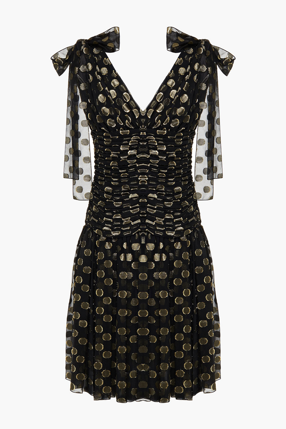 Dolce&Gabbana Ruched polka-dot metallic fil coupé silk-blend dress