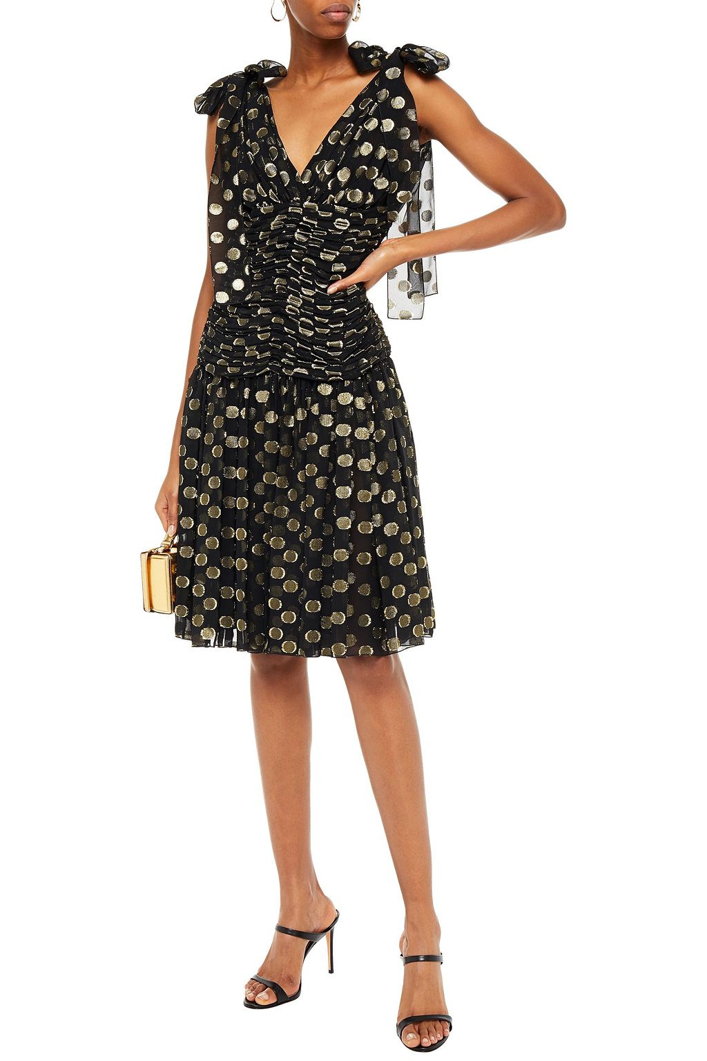 DOLCE&GABBANA Ruched polka-dot metallic fil coupé silk-blend dress
