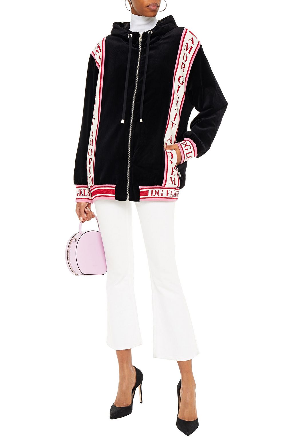 DOLCE&GABBANA Jacquard-trimmed cotton-velvet hoodie