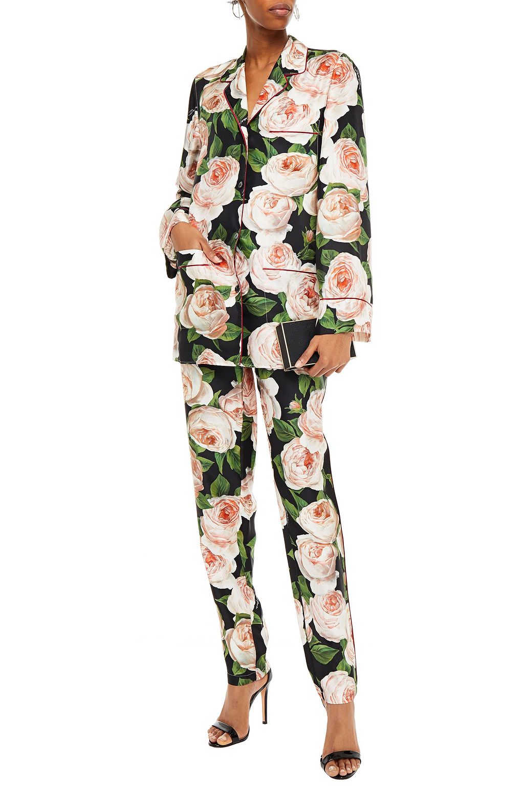 DOLCE&GABBANA Floral-print silk-twill tapered pants