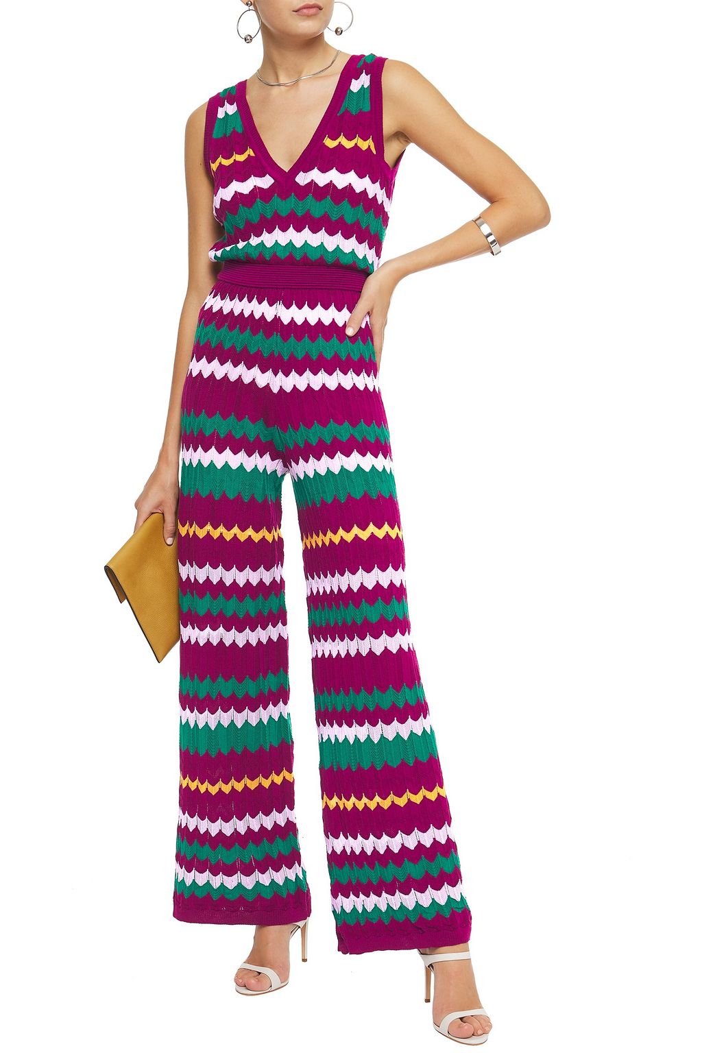 M MISSONI Crochet-knit wool and cotton-blend wide-leg jumpsuit