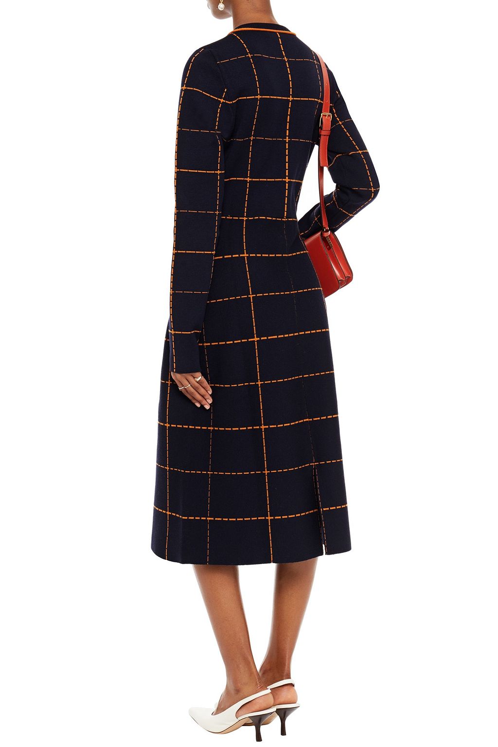 VICTORIA BECKHAM Checked jacquard-knit wool-blend midi dress