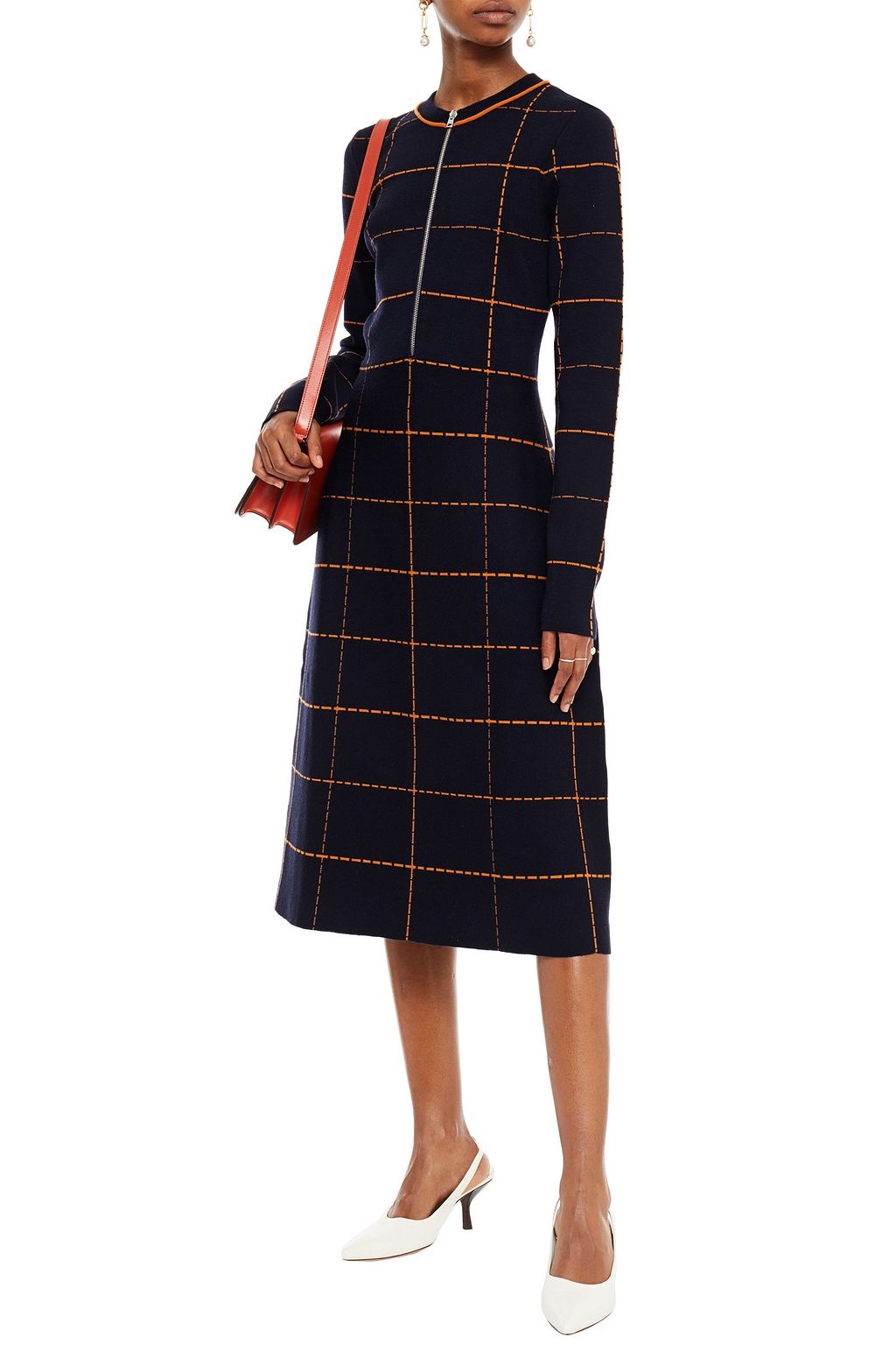 VICTORIA BECKHAM Checked jacquard-knit wool-blend midi dress