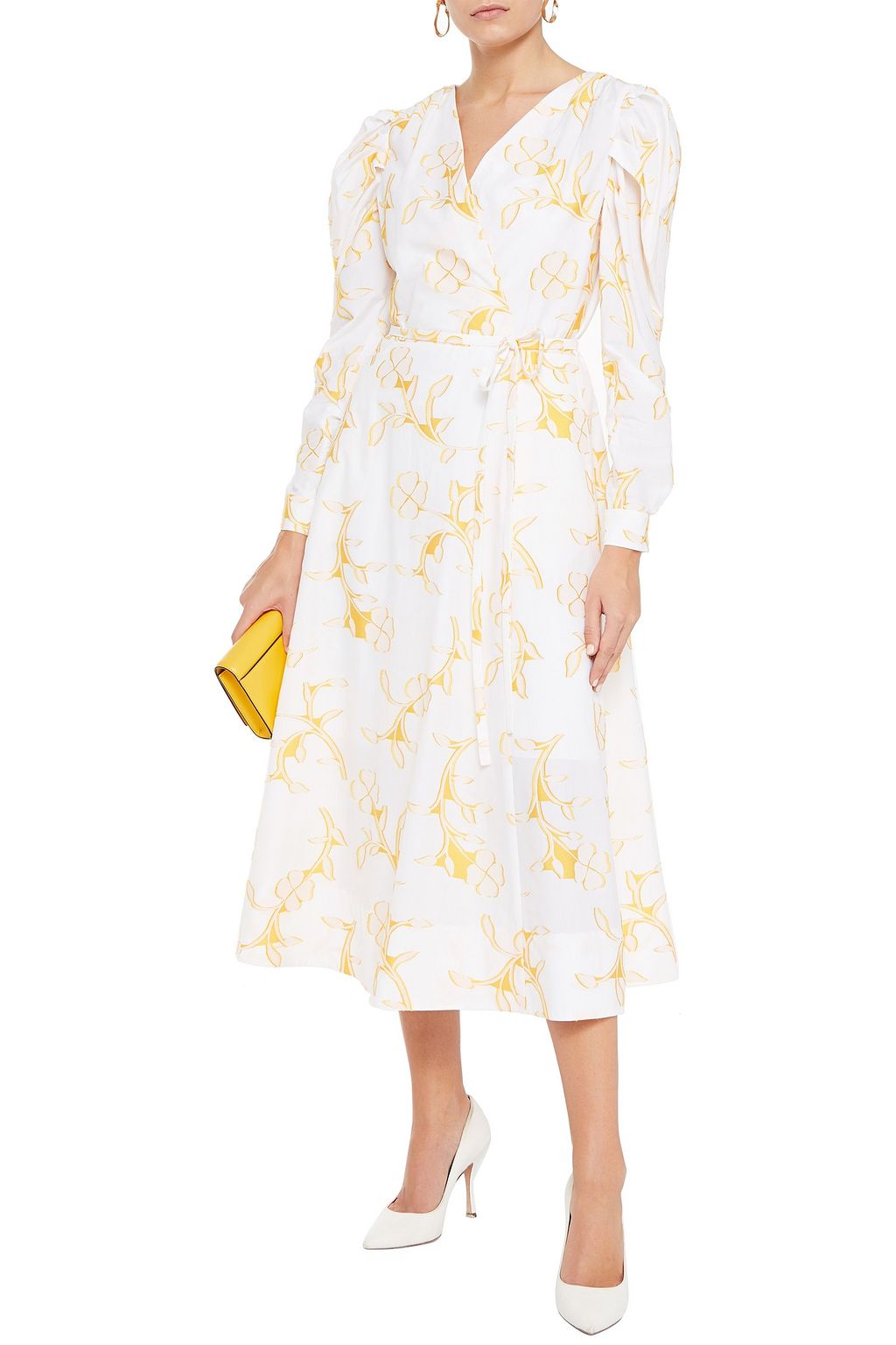 OSCAR DE LA RENTA Wrap-effect fil coupé cotton-blend midi dress