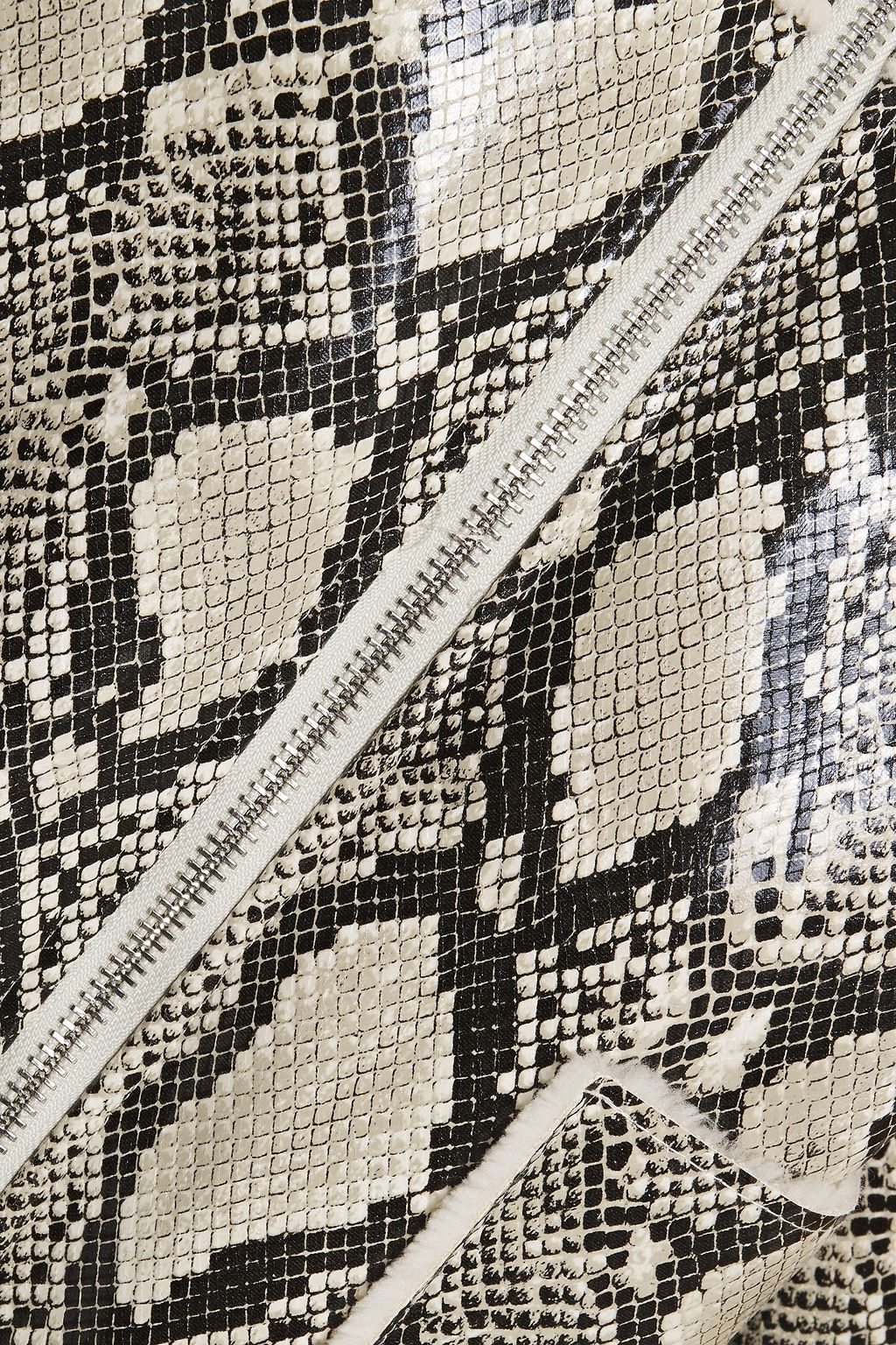 STAND STUDIO May faux fur-trimmed faux snake-effect leather jacket