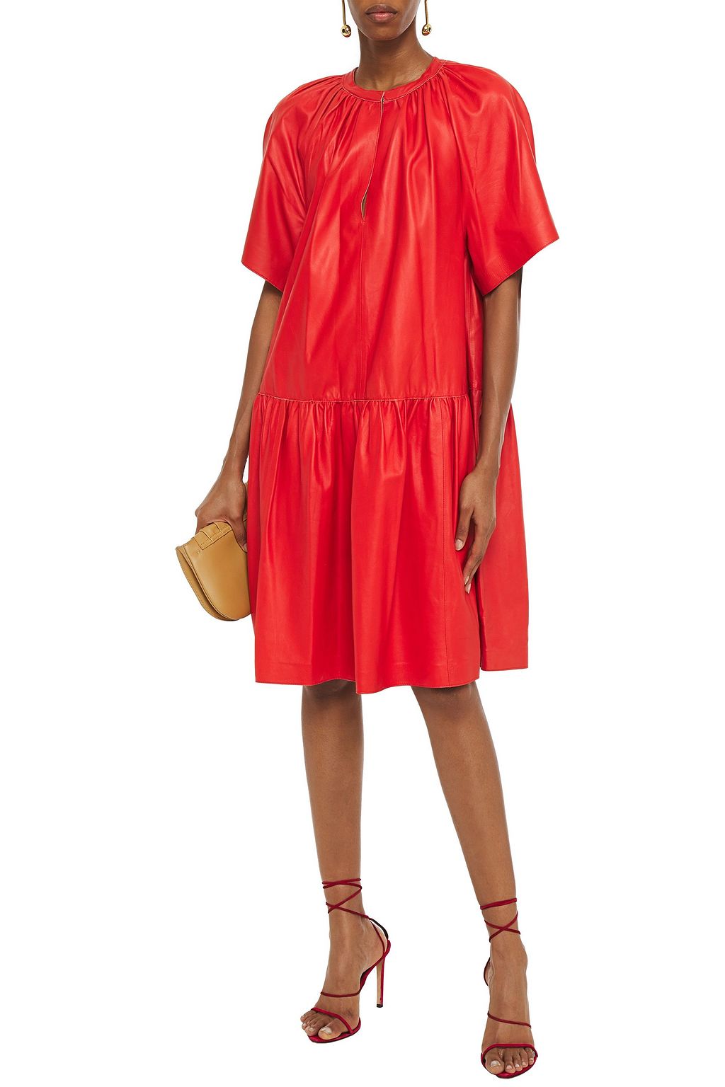 STAND STUDIO Kaitlyn gathered leather dress