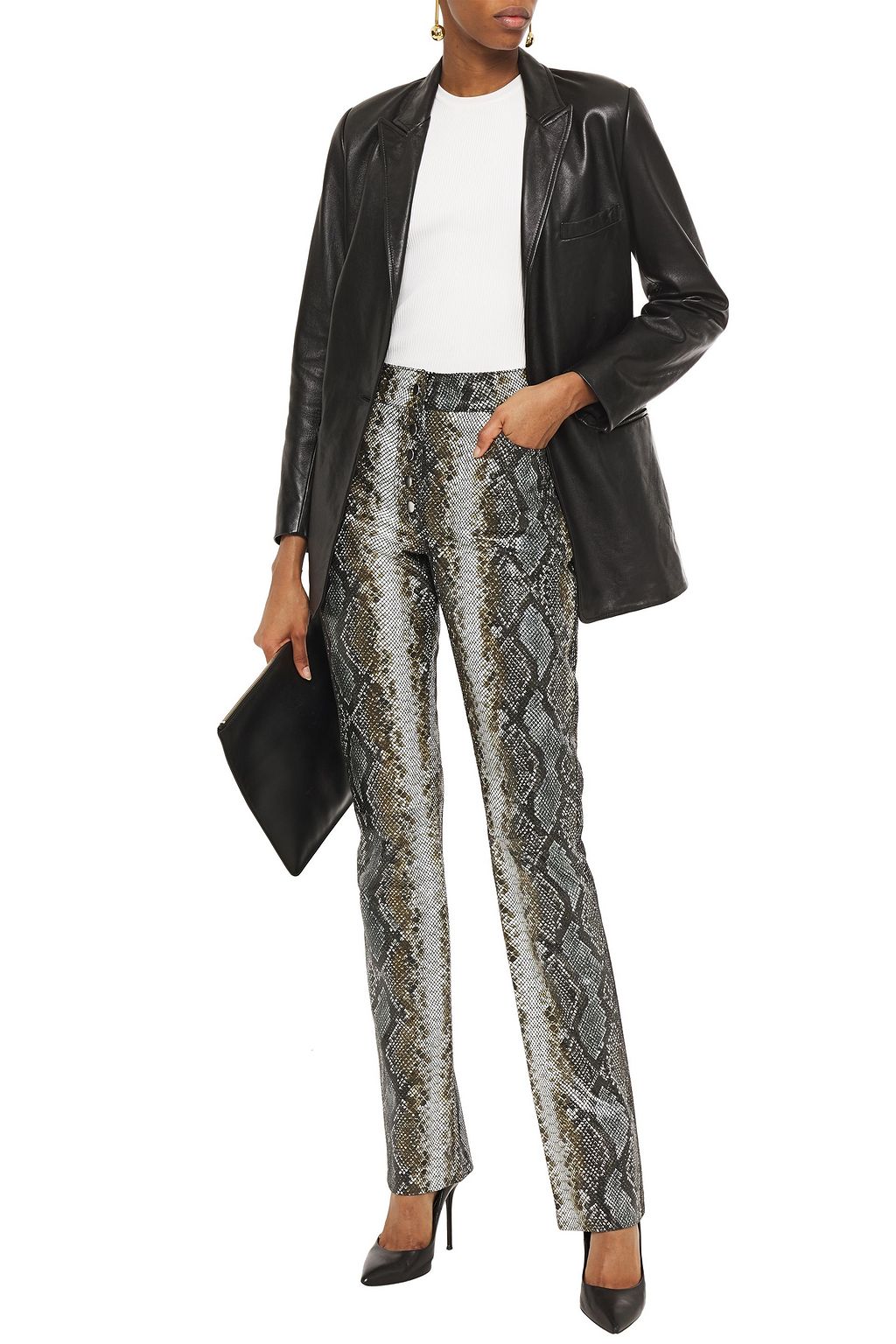 STAND STUDIO Rina snake-effect leather slim-leg pants