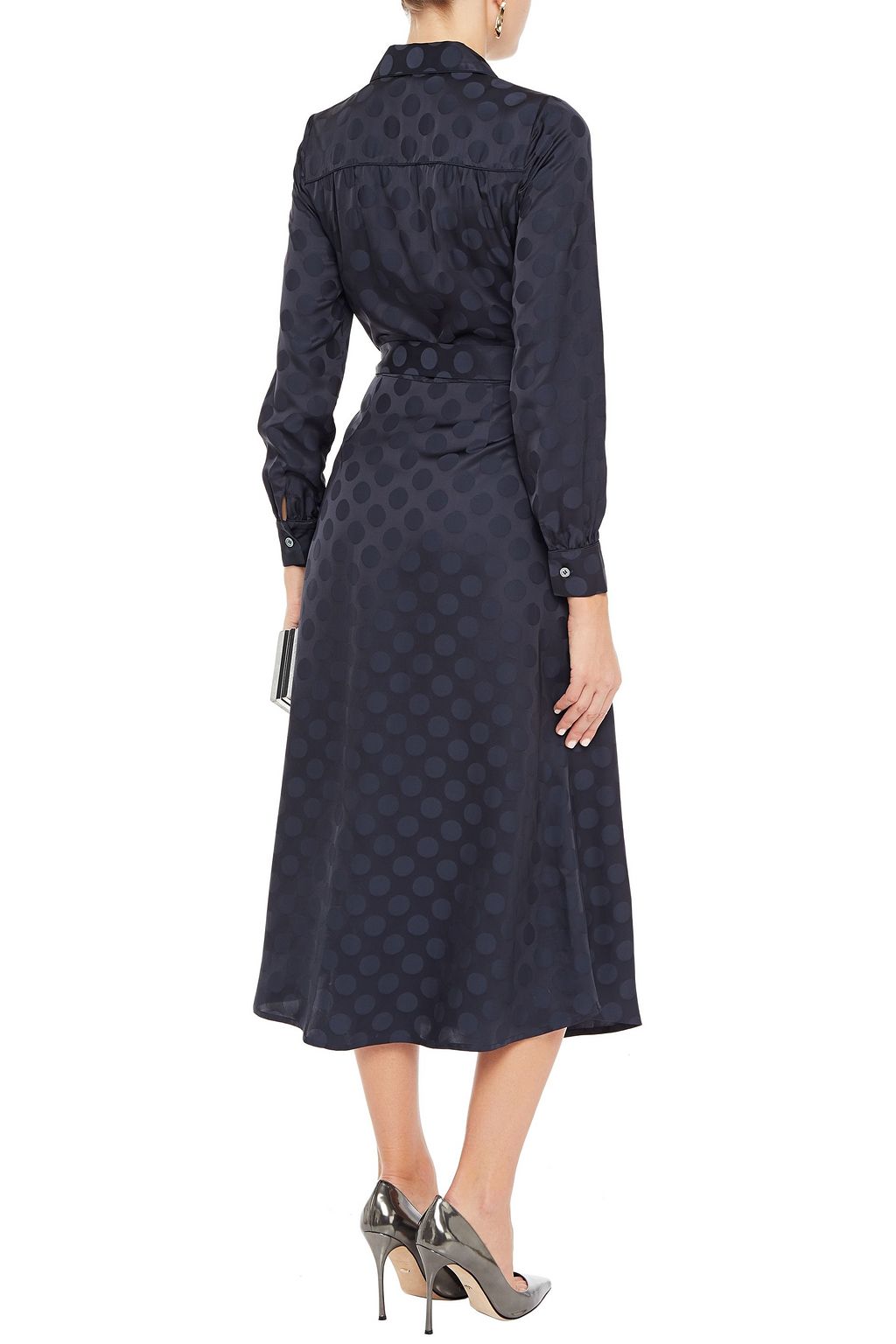 GOAT Geneva belted satin-jacquard midi shirt dress