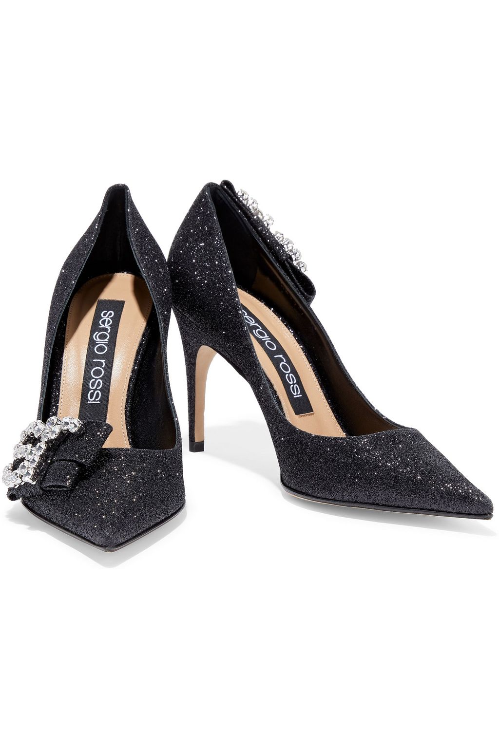 SERGIO ROSSI Icona 90 embellished glittered leather pumps