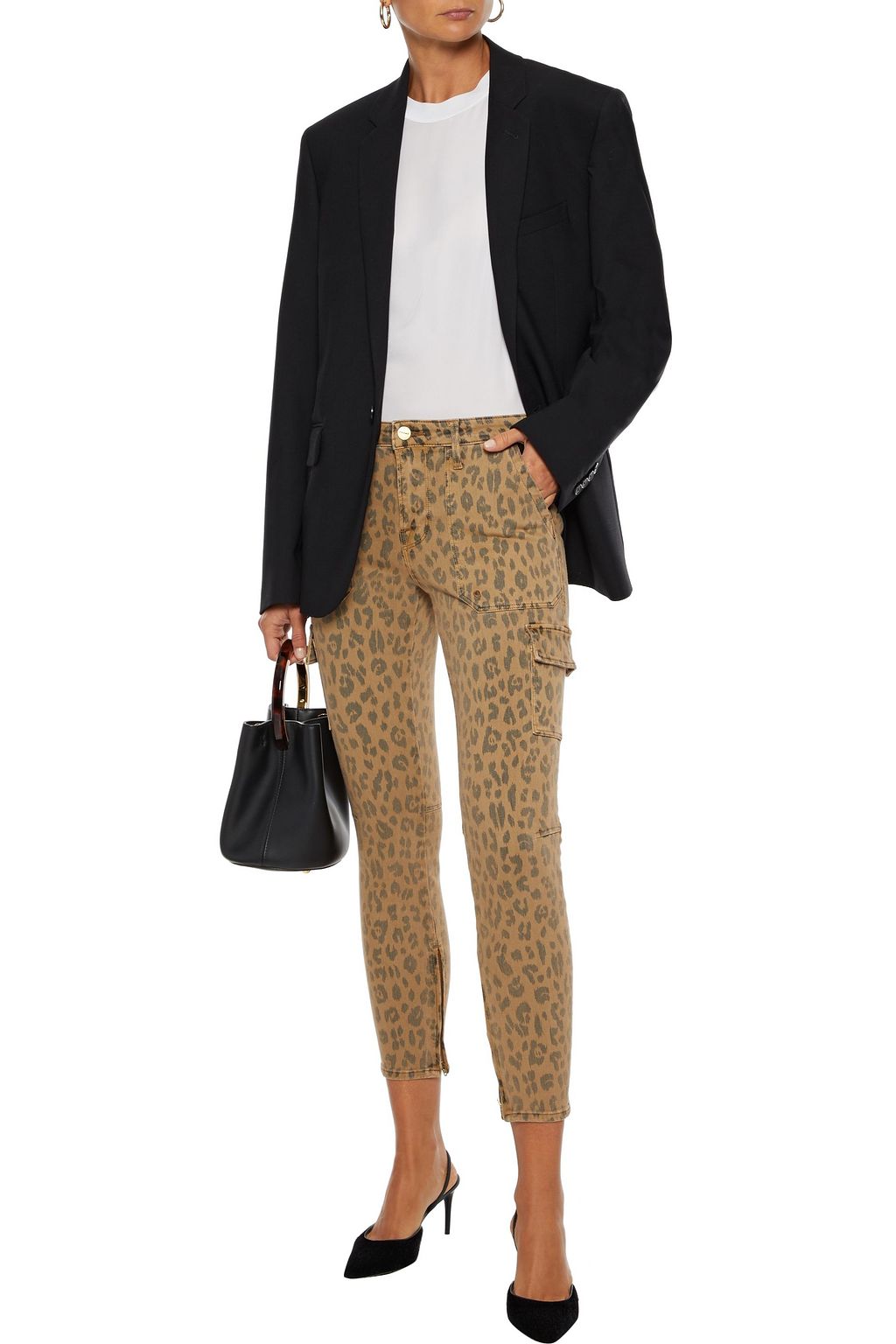 FRAME Cargo Skinny cropped leopard-print mid-rise skinny jeans