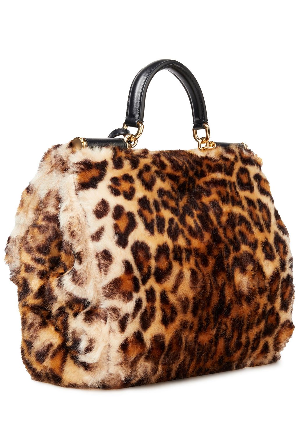 DOLCE&GABBANA Sicily leather-trimmed leopard-print faux fur shoulder bag